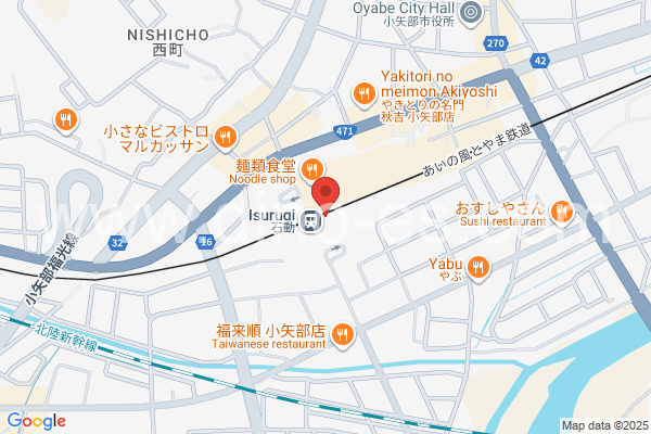 石動メンズエステの地図です。map of Isurugi station where spa and massage salons are located