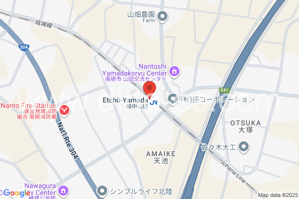 越中山田メンズエステの地図です。map of Etchū-Yamada station where spa and massage salons are located