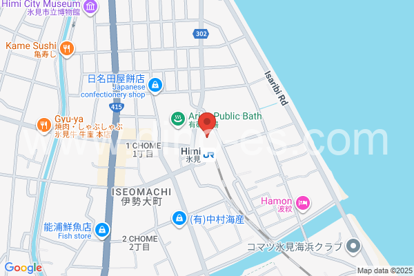 氷見メンズエステの地図です。map of Himi station where spa and massage salons are located