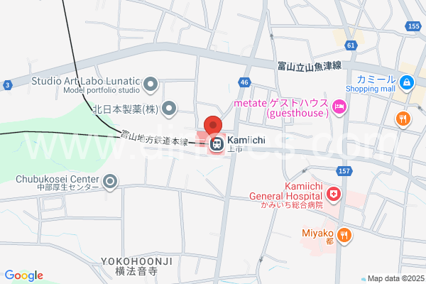 上市メンズエステの地図です。map of Kamiichi station where spa and massage salons are located