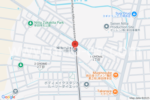 新田塚メンズエステの地図です。map of Nittazuka station where spa and massage salons are located