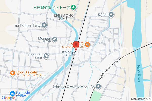 家久メンズエステの地図です。map of Iehisa station where spa and massage salons are located