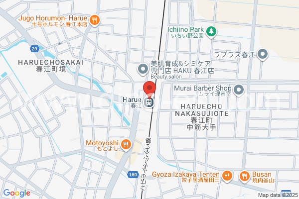 春江メンズエステの地図です。map of Harue station where spa and massage salons are located