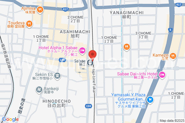 鯖江メンズエステの地図です。map of Sabae station where spa and massage salons are located