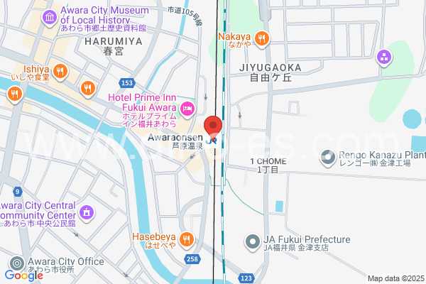 芦原温泉メンズエステの地図です。map of Awaraonsen station where spa and massage salons are located