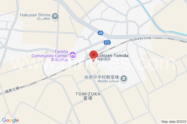 越前富田メンズエステの地図です。map of Echizen-Tomida station where spa and massage salons are located