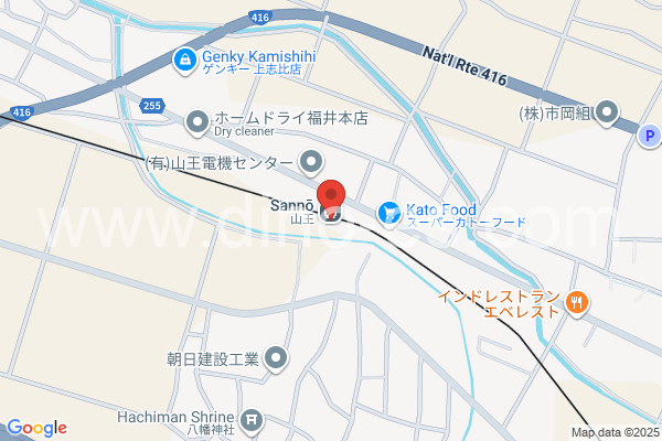 山王(福井)メンズエステの地図です。map of Sannō station where spa and massage salons are located