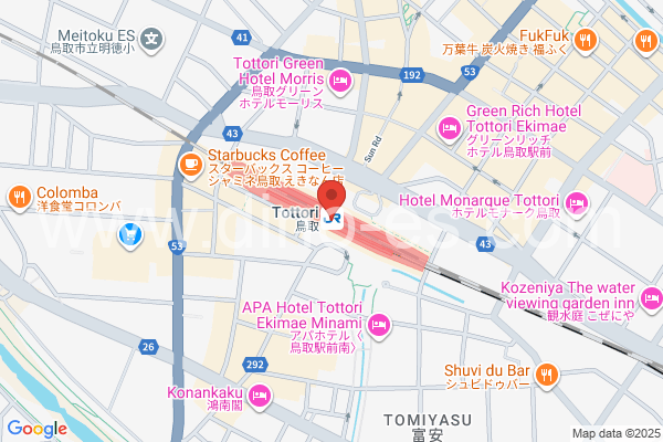 鳥取メンズエステの地図です。map of Tottori station where spa and massage salons are located