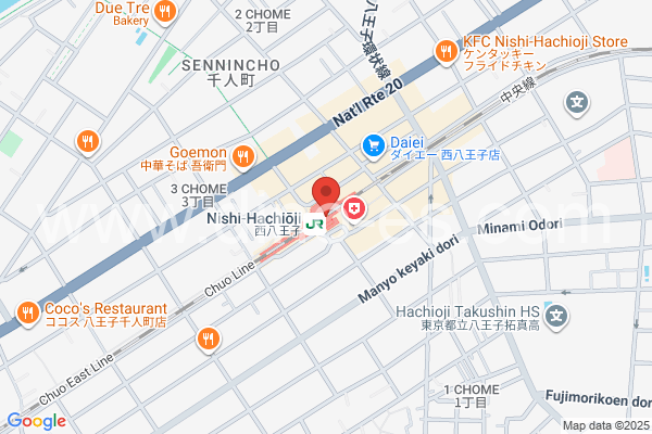 西八王子メンズエステの地図です。map of Nishi-Hachiōji station where spa and massage salons are located