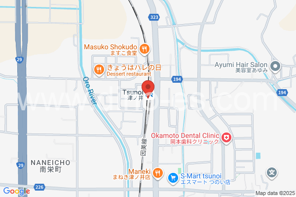 津ノ井メンズエステの地図です。map of Tsunoi station where spa and massage salons are located