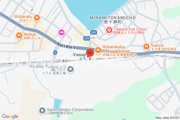 安来メンズエステの地図です。map of Yasugi station where spa and massage salons are located