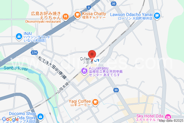 大田市メンズエステの地図です。map of Ōdashi station where spa and massage salons are located