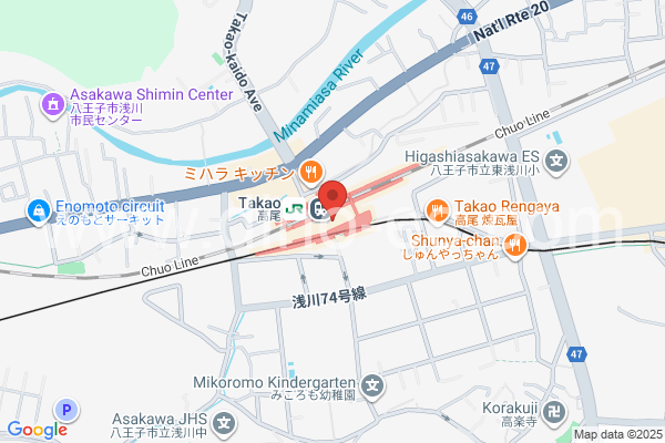 高尾(東京)メンズエステの地図です。map of Takao station where spa and massage salons are located