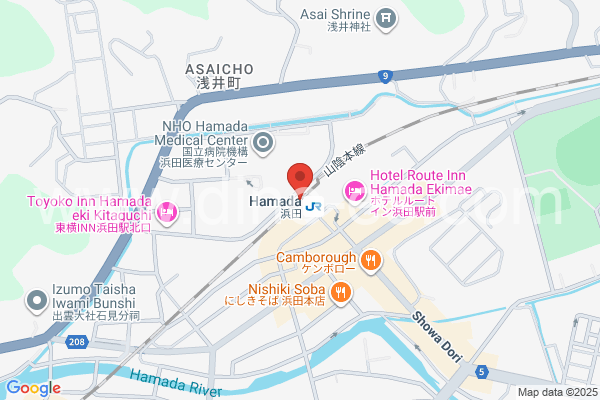 浜田メンズエステの地図です。map of Hamada station where spa and massage salons are located