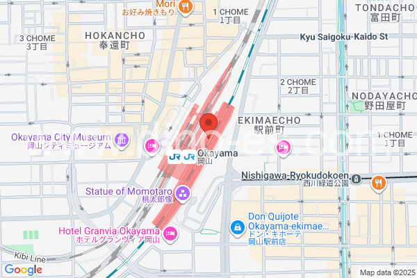 岡山メンズエステの地図です。map of Okayama station where spa and massage salons are located