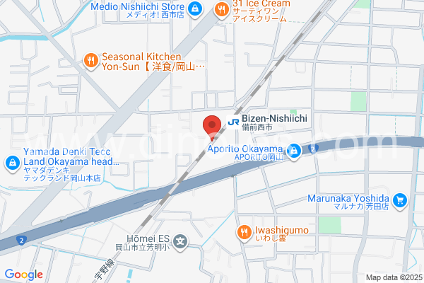 備前西市メンズエステの地図です。map of Bizen-Nishiichi station where spa and massage salons are located
