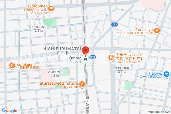 大元メンズエステの地図です。map of Ōmoto station where spa and massage salons are located