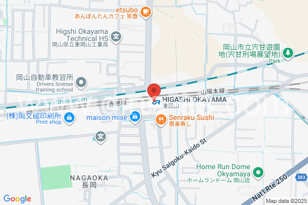 東岡山メンズエステの地図です。map of Higashi-Okayama station where spa and massage salons are located