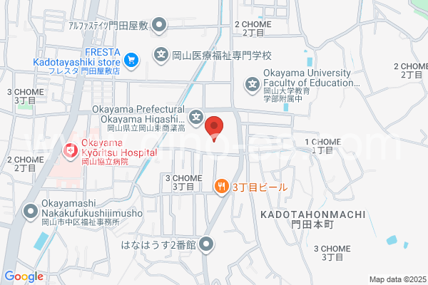東山(岡山)メンズエステの地図です。map of Higashiyama station where spa and massage salons are located
