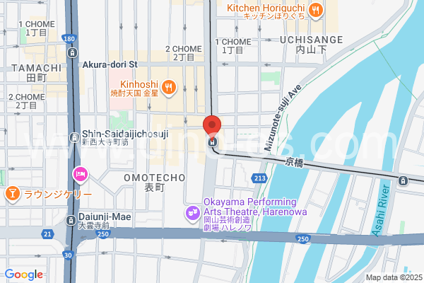 西大寺町メンズエステの地図です。map of Saidaijichō station where spa and massage salons are located