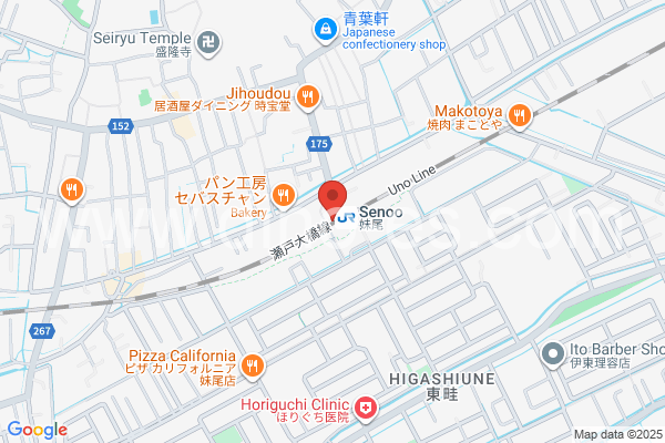 妹尾メンズエステの地図です。map of Senoo station where spa and massage salons are located