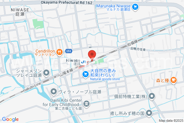 庭瀬メンズエステの地図です。map of Niwase station where spa and massage salons are located