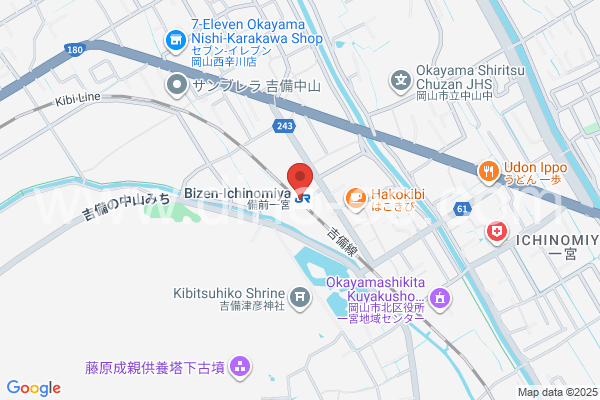 備前一宮メンズエステの地図です。map of Bizen-Ichinomiya station where spa and massage salons are located