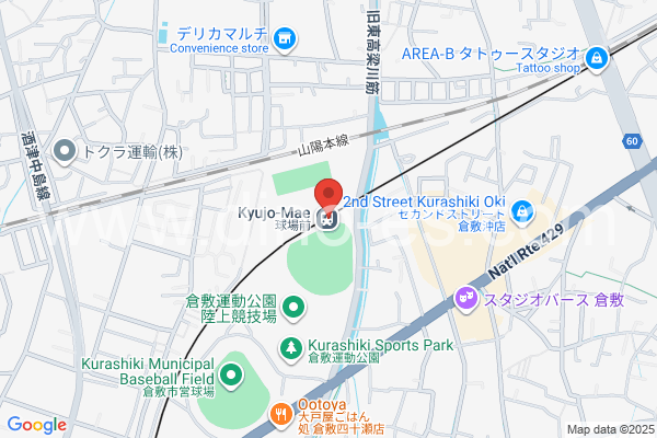 球場前(岡山)メンズエステの地図です。map of Kyūjōmae station where spa and massage salons are located