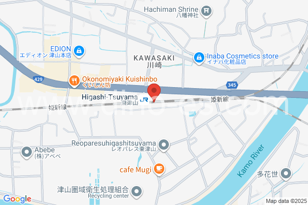 東津山メンズエステの地図です。map of Higashi-Tsuyama station where spa and massage salons are located