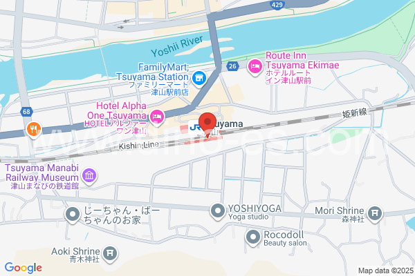 津山メンズエステの地図です。map of Tsuyama station where spa and massage salons are located
