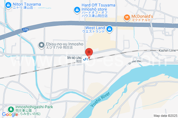 院庄メンズエステの地図です。map of Innoshō station where spa and massage salons are located