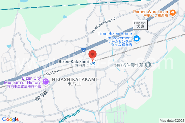 備前片上メンズエステの地図です。map of Bizen-Katakami station where spa and massage salons are located