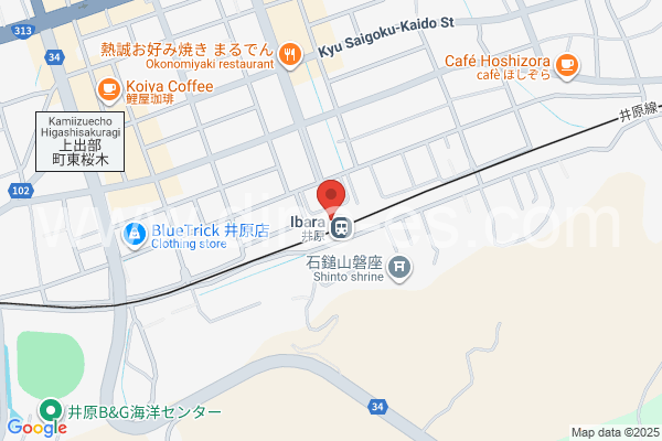 井原(岡山)メンズエステの地図です。map of Ibara station where spa and massage salons are located