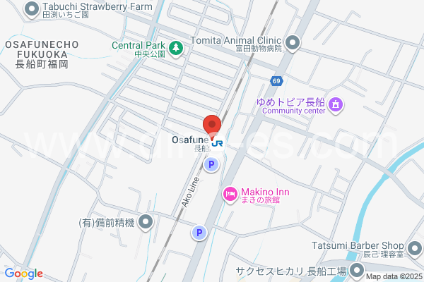 長船メンズエステの地図です。map of Osafune station where spa and massage salons are located