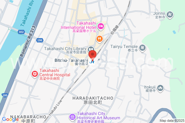 備中高梁メンズエステの地図です。map of Bitchū-Takahashi station where spa and massage salons are located