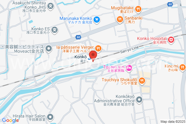 金光メンズエステの地図です。map of Konkou station where spa and massage salons are located