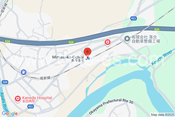 美作落合メンズエステの地図です。map of Mimasaka-Ochiai station where spa and massage salons are located