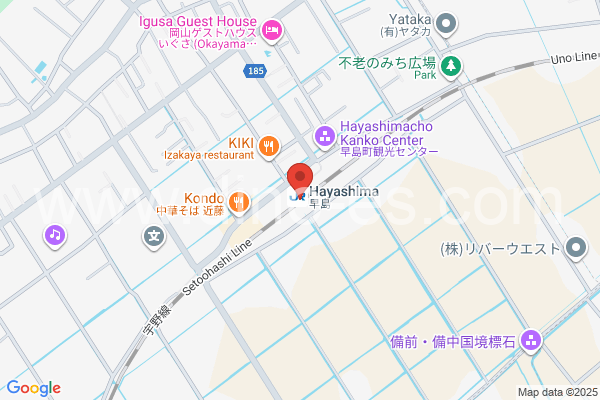 早島メンズエステの地図です。map of Hayashima station where spa and massage salons are located