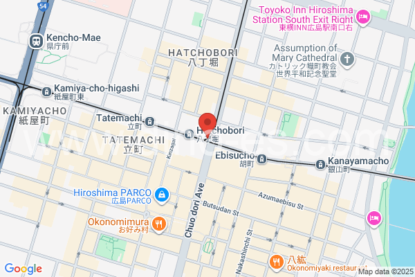 八丁堀(広島)メンズエステの地図です。map of Hatchōbori station where spa and massage salons are located