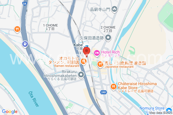 可部メンズエステの地図です。map of Kabe station where spa and massage salons are located