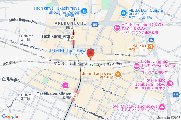 立川メンズエステの地図です。map of Tachikawa station where spa and massage salons are located