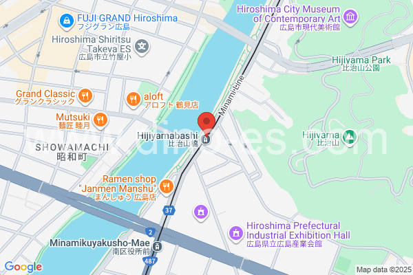 比治山橋メンズエステの地図です。map of Hijiyama-bashi station where spa and massage salons are located