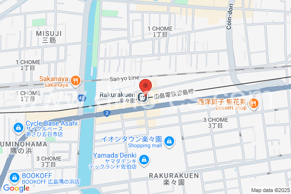 楽々園メンズエステの地図です。map of Rakurakuen station where spa and massage salons are located