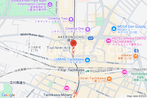立川北メンズエステの地図です。map of Tachikawa-Kita station where spa and massage salons are located