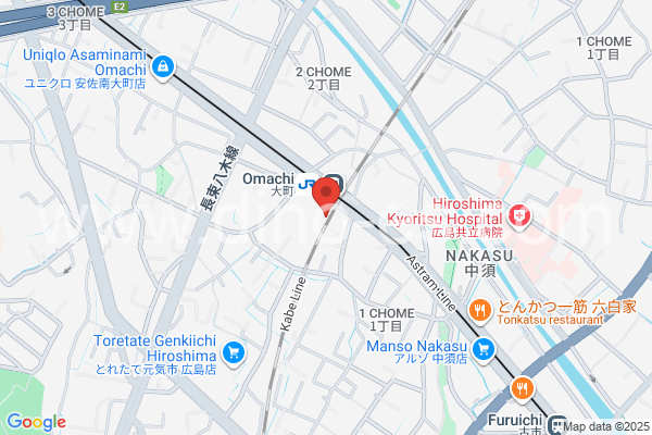 大町(広島)メンズエステの地図です。map of Ōmachi station where spa and massage salons are located