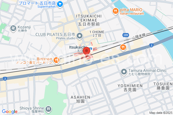 広電五日市メンズエステの地図です。map of Hiroden-itsukaichi station where spa and massage salons are located