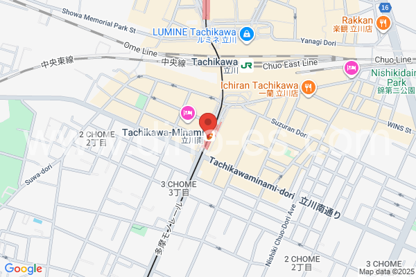 立川南メンズエステの地図です。map of Tachikawa-Minami station where spa and massage salons are located