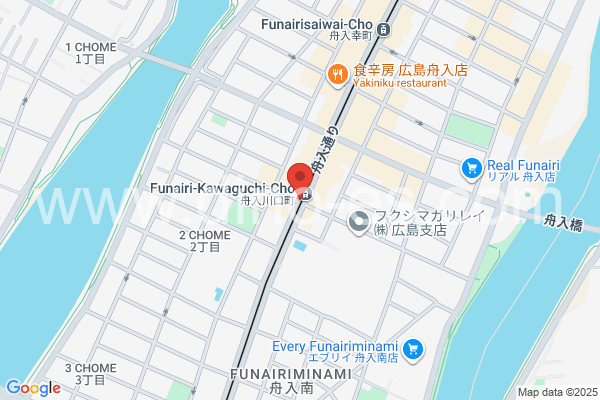 舟入川口町メンズエステの地図です。map of Funairi-kawaguchi-chō station where spa and massage salons are located