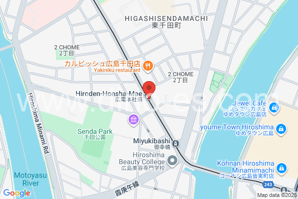 広電本社前メンズエステの地図です。map of Hiroden-honsha-mae station where spa and massage salons are located