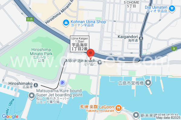 元宇品口メンズエステの地図です。map of Moto Ujinaguchi station where spa and massage salons are located